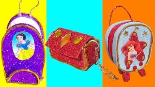 DIY Miniature Snow White and Ariel School Supplies ~ Backpack, Little Mermaid Suitcase, Glitter Bag