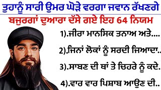 ਤੁਹਾਨੂੰ ਸਾਰੀ ਉਮਰ ਘੋੜੇ ਵਰਗਾ ਜਵਾਨ ਰੱਖਣਗੇ ਬਜੁਰਗਾਂ ਦੇ ਦੱਸੇ ਇਹ 64 ਨਿਯਮ |best lines | positive life quotes