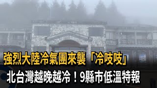 強烈大陸冷氣團來襲「冷吱吱」　北台灣越晚越冷！9縣市低溫特報－民視新聞