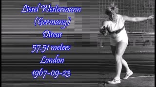 Liesel Westermann (Germany) Discus 57.51 meters London 1967-09-23 .