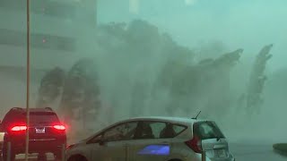 HOUSTON STORMS: Resident take cover as windows are blown out on Texas skyscraper