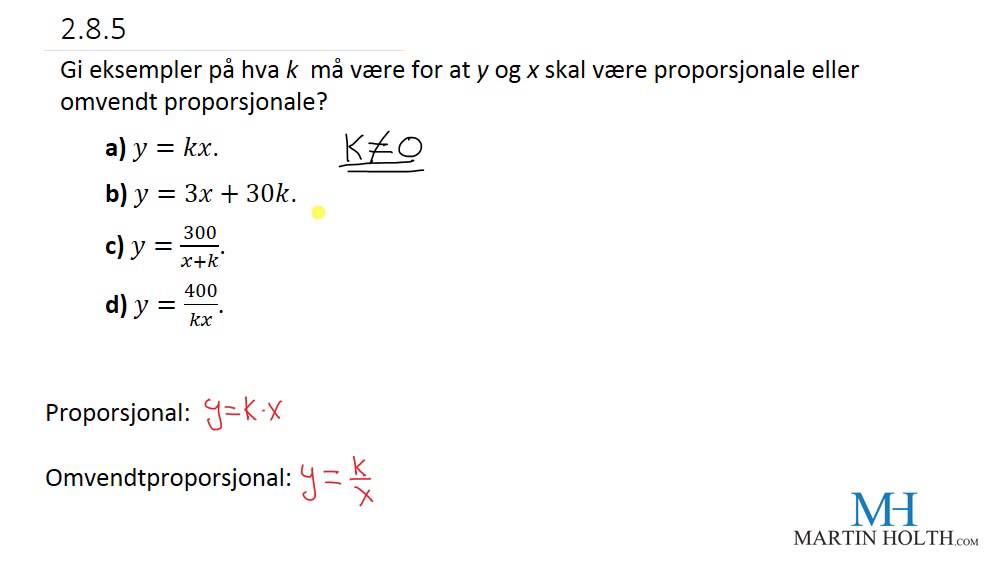 Matematikk 1P - 2.8.5- Proporsjonal Når K= ? - YouTube