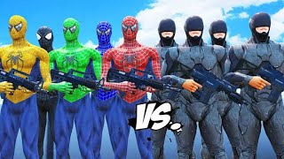 Spider-Man, Green Spiderman, Blue Spiderman, Yellow Spiderman, Black Spiderman VS RoboCop Army Team