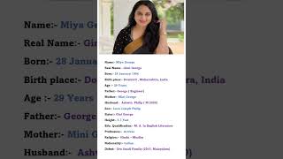 Beautiful Actress Miya George Biography #viral #youtubeshorts #shortvideo #shorts