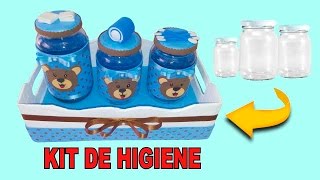 Decoração com potes de vidro ( kit de higiene para bebês)