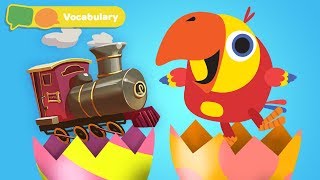 Learn First Words w Larry The Bird - Trains for Kids | Toddler Learning Video | First University