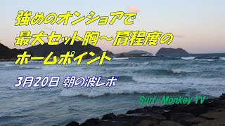 強めのオンショアでセット胸～肩程度の波がダンパー気味のホームポイント 200320 ~サーフモンキーTV