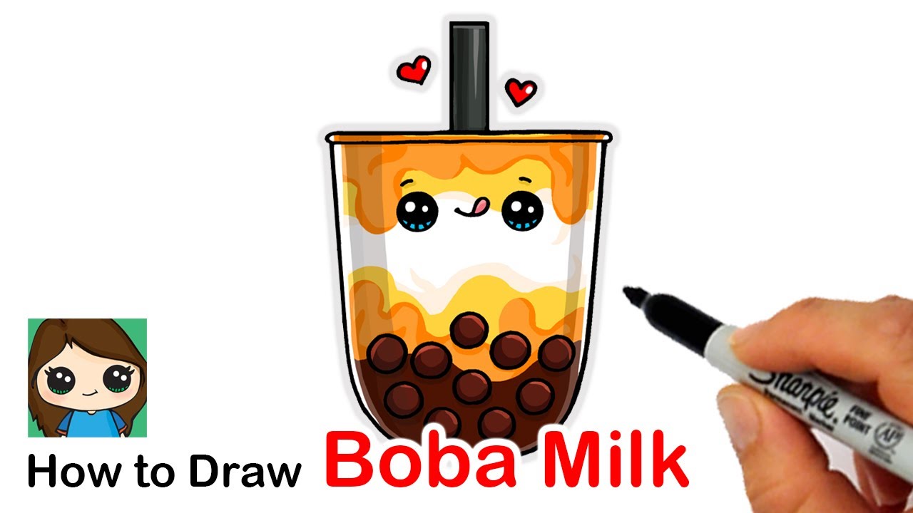 How To Draw A Cup Of Boba Milk Cute - YouTube