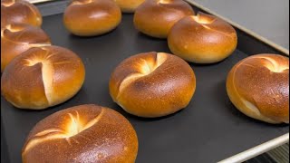 Making bagel's dough. Japanese baker