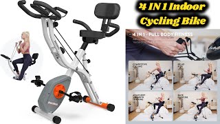 Foldable Exercise Bike, pooboo 4 IN 1 Indoor Cycling Bike Stationary Bikes for Home