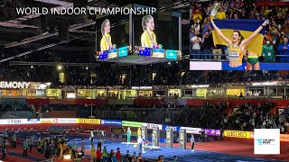 Ukrainian Yaroslava Mahuchikh receives a HUGE OVATION after being draped in her national flag