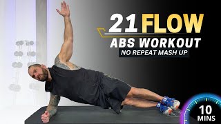 21 Flow NO REPEAT ab workout at home | No rest | No stopping burn 🔥