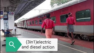 [3in1]DIESEL AND ELECTRIC ACTION AT KANNUR STATION:5+HCPV TRAIN HAULED BY WAG-9H