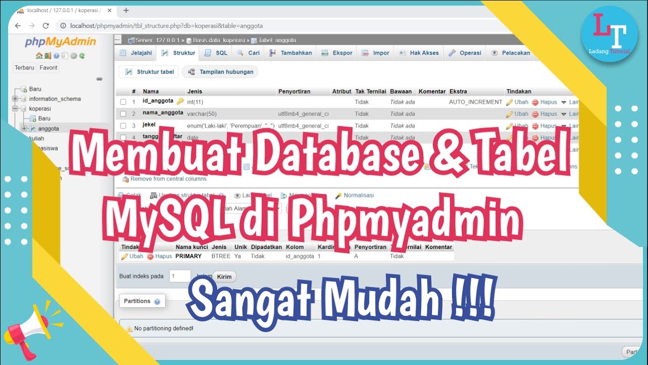 Cara Membuat Database Dan Tabel MySQL Pada PhpMyAdmin - YouTube