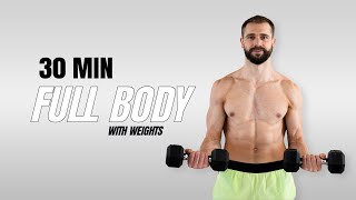 30 Min Full-Body Dumbbell Workout – Build Muscle at Home