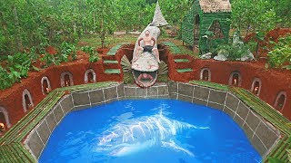 Primitive Survival 4K Video - Dig To Build Amazing Swimming pool Shark Around The Underground House