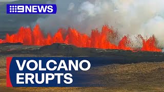 Volcano erupts in Iceland’s south-west | 9 News Australia
