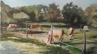 Cows Grazing, Painting Watercolour, Time Lapse