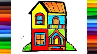 🏠House Drawing, painting and coloring for kids, toddlers let's draw ! how to draw House Drawing🏠