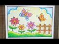 garden drawing// garden scenery drawing// flower garden drawing// butterfly in the garden drawing