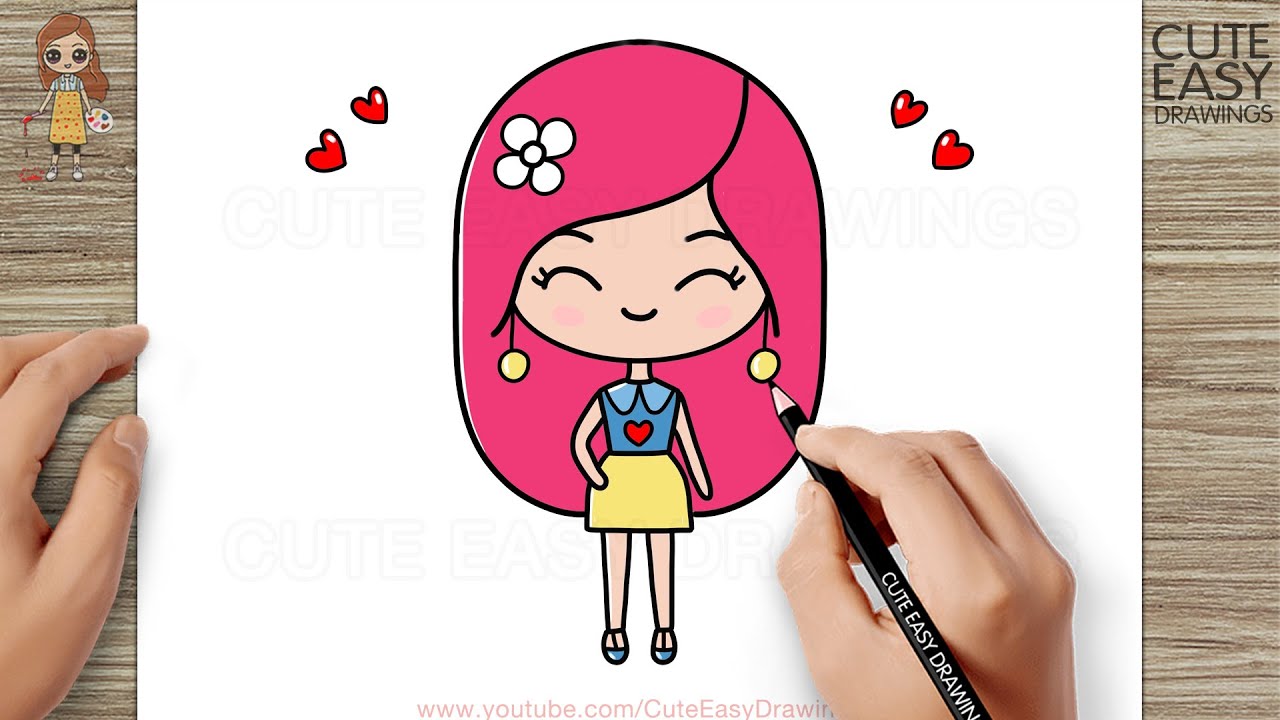 How To Draw A Cute Girl, Easy Drawings - YouTube