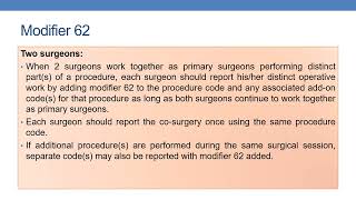 MODIFIER 62 TWO SURGEONS