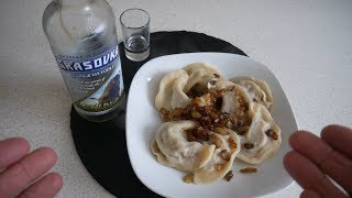 Polish Food Taste Test | Pierogi (with meat) \u0026 Grasovka (vodka) | Food \u0026 Drink