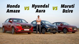 Battle of Sedans🔥 Honda Amaze VS Maruti Dzire VS Hyundai Aura - Which One Should You Buy ??