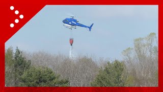 Incendio al Parco delle Groane: elicottero in azione con continui sganci d'acqua