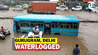 Heavy rains lash Gurugram and Delhi since morning resulting in waterlogging in several parts