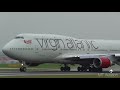 extreme spray wet runway up close morning takeoffs during heavy rain manchester 23l