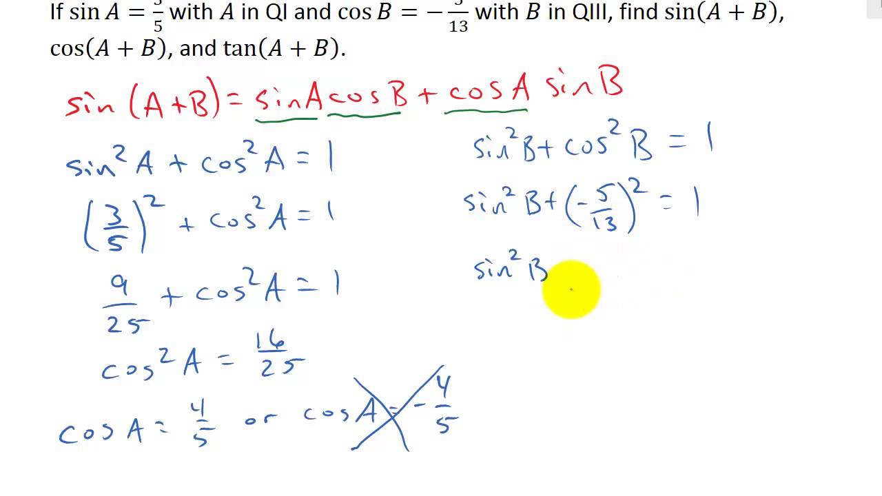 Trigonometry - Sum And Difference Identities Example 1 - YouTube