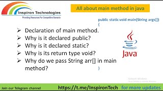 Java main method explained | OOPs Concepts | Java Programming Language | Inspiron Technologies