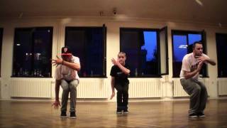 Marko, Žiga and Miha dancing at the end of class with the S**t Kingz in Ljubljana