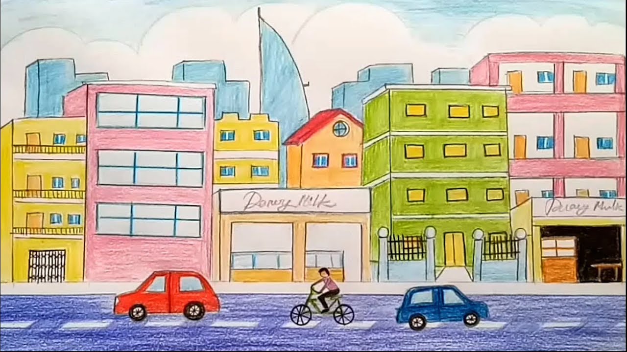 City Drawing Easy With Color - See More Ideas About Drawings, Easy ...