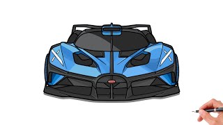 How to draw a BUGATTI BOLIDE / drawing Bugatti Bolid 2020 front view sports car