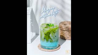 Blue pea matcha latte : ชาเขียวนมอัญชัน