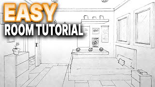 EASY 1 Point Perspective Room Tutorial for Beginners
