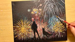 How to draw fireworks with acrylic paint / Simple acrylic painting for beginners / Step by step