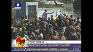 Oshiomhole paddles through planes ravaged by flood in Edo