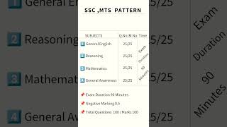 SSC MTS Exam pattern 💯🔥 #shorts #chsl #scc #youtubeshorts