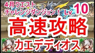 【パズドラ】4月クエスト チャレンジダンジョン Lv10 マルチ高速安定攻略（カエデディオス）【インディゴ編成】編成難易度低め