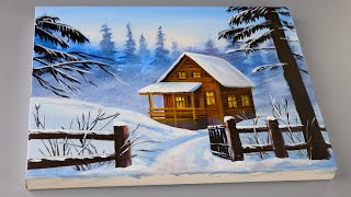 Winter Landscape Painting / Cozy Winter Cabin Acrylic Painting