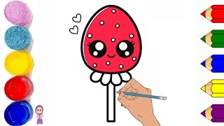 How to draw easy strawberry lollipop step by step | cute drawings for kids @Gul-e-ZahraArt