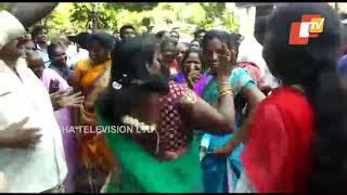 Celebrations outside DMK headquarters in Chennai