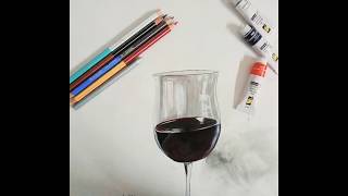 Learn how easy is to paint a realistic wine glass painting with Acrylic and Colour pencil