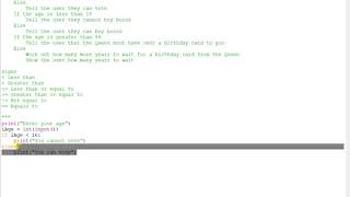 Python: if else using legal age worked example