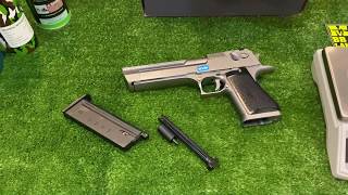 ทดสอบปืนไต้หวันDE.50 DESERT EAGLE ค่ายWE ผลิตแบรนด์CYBERGUNปืนสั้นอัดแก็สทดสอบขนาดนำ้หนักความเร็วลูก