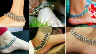 Indian Silver Plated Designer Heavy Ethnic Traditional Anklet Designs / Tribal Silver Anklets Design