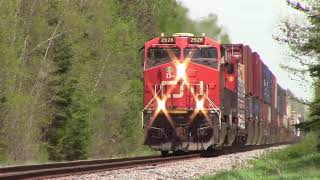 Two Gevos Power CN Train 406 West Towards River Glade, NB at Track Speed